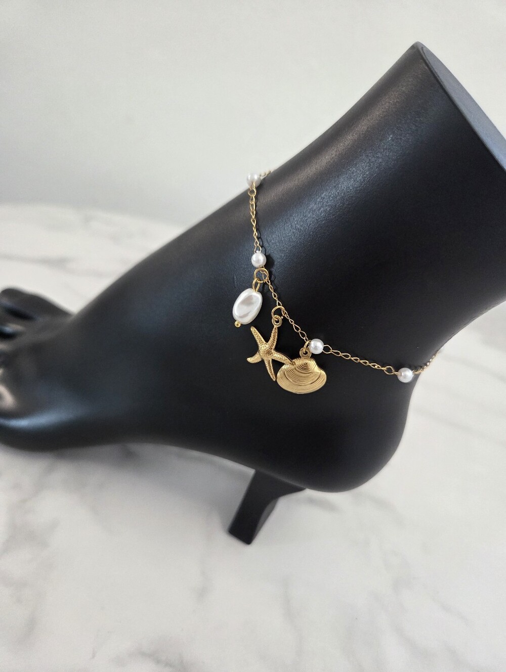 ​Gold Shell Starfish Pearl Anklet Nautical Charm Bracelet Boho Summer Jewelry - Picture 5 of 12